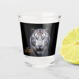 White Tiger with Blue Eyes Merry Christmas Shot Glass