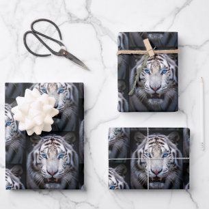 White Tiger with Blue Eyes Wrapping Paper Sheet