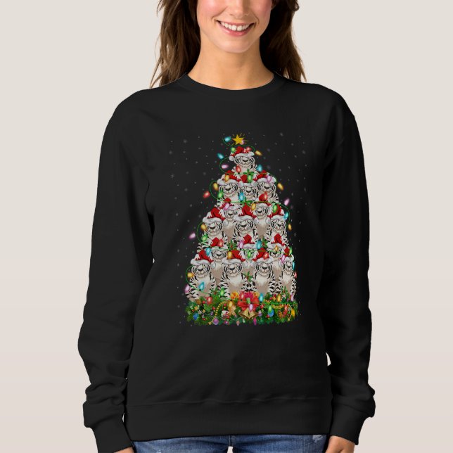 White Tiger  Xmas Santa White Tiger Christmas Tree Sweatshirt (Front)