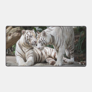 White Tigers Desk Mat