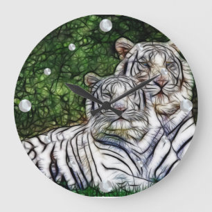 White Tigers Fractal  Wall Clock