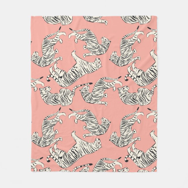 White Tigers: Pink Exotic Pattern Fleece Blanket (Front)