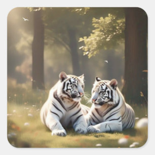White Tigers Serenity – Minimal Wildlife Sticker