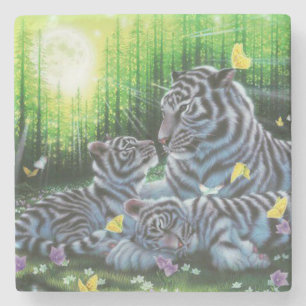 White Tigers Stone Coaster