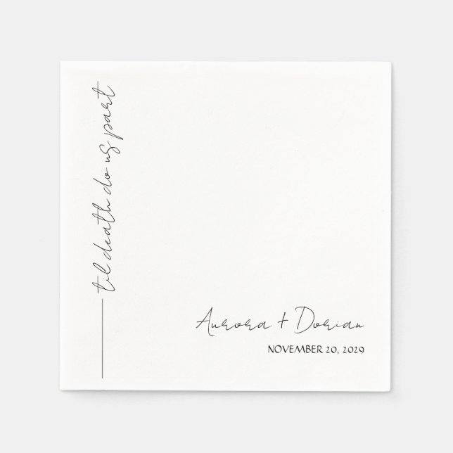 White Til Death Minimal Wedding Napkin (Front)