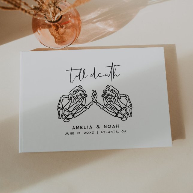 White Till Death Skeleton Hands Wedding Guest Book (Creator Uploaded)