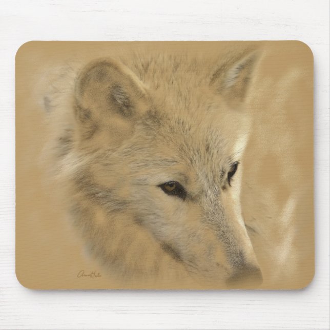 White Timber Wolf Chalk Drawing Mouse Pad (Front)