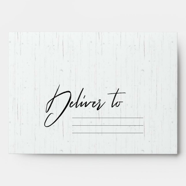 WHITE TIMBER WOODEN GOLD AQUA BLUE FLORAL ADDRESS ENVELOPE (Front)