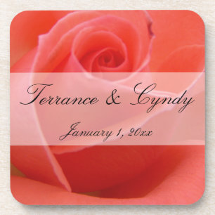 White Tipped Pink Rose Personal Wedding Coaster