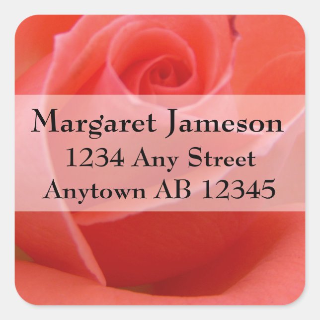 White Tipped Pink Rose Wedding Return Address Square Sticker (Front)