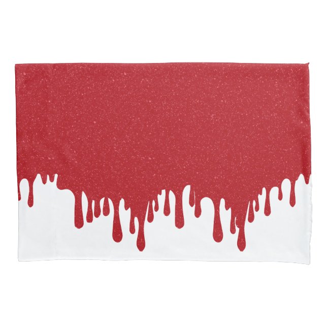 White & Tomato Red Drip Pillowcase – Customisable (Front)