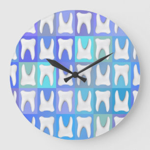 White Tooth Blue Box Pattern Dentist Wall Clock
