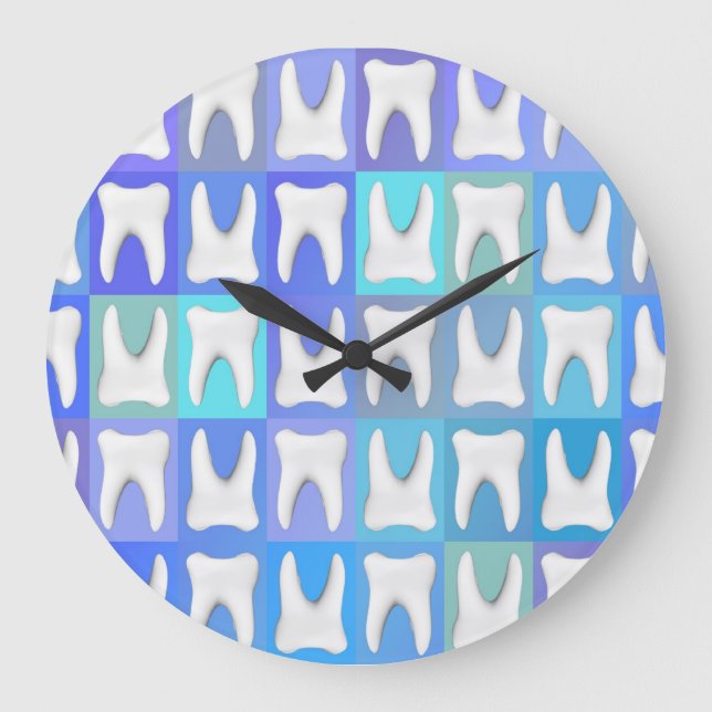 White Tooth Blue Box Pattern Dentist Wall Clock (Front)