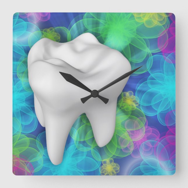 White Tooth Flower Design Dentist Wall Clock (Front)