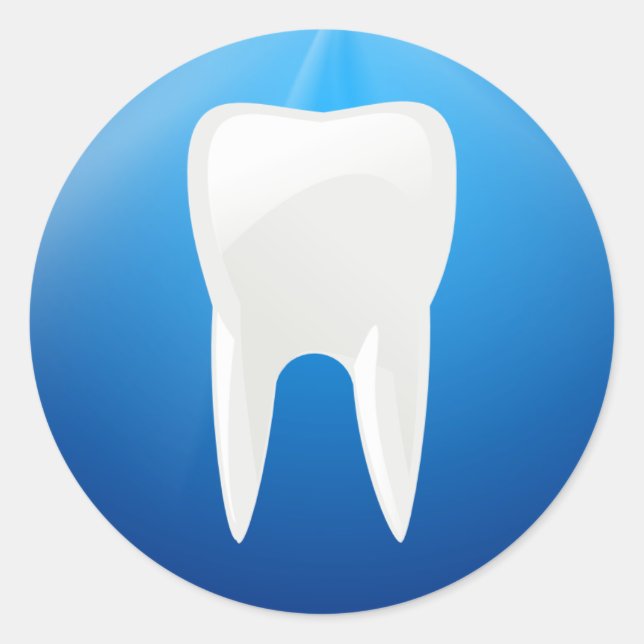 White Tooth on Blue Background Classic Round Sticker (Front)