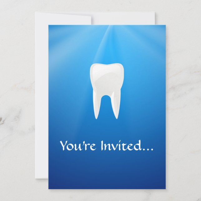 White Tooth on Blue Background Invitation (Front)