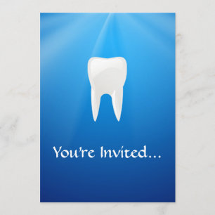 White Tooth on Blue Background Invitation