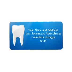 White Tooth on Blue Background Label