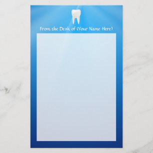 White Tooth on Blue Background Stationery