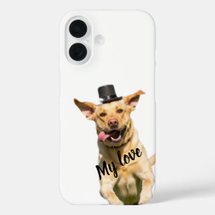 White Top Hat Labrador Retriever Dog iPhone 16 Cas Case