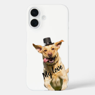 White Top Hat Labrador Retriever Dog iPhone 16 Cas Case