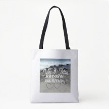 White Tote Bag - Two Hearts In The Sand
