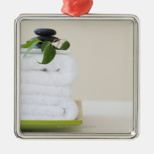 White towels and spa stones metal ornament