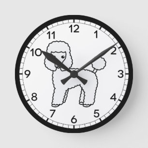 White Toy Poodle Cartoon Dog Illustration Round Clock