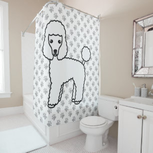 White Toy Poodle Cute Cartoon Dog Shower Curtain