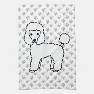 White Toy Poodle Cute Cartoon Dog Tea Towel