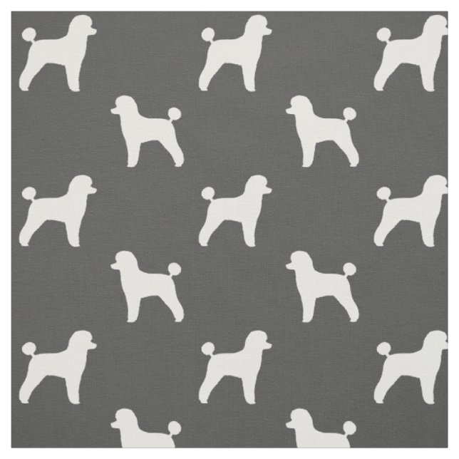 White Toy Poodle Dog Silhouettes Pattern Grey Fabric (Swatch)