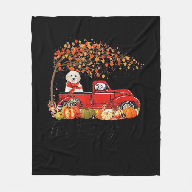 White Toy Poodle It’s Fall Y’all Pumpkin Fall  Fleece Blanket (Front)