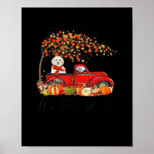 White Toy Poodle It’s Fall Y’all Pumpkin Fall Poster