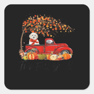 White Toy Poodle It’s Fall Y’all Pumpkin Fall  Square Sticker