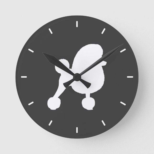 White Toy Poodle Silhouette Round Clock (Front)