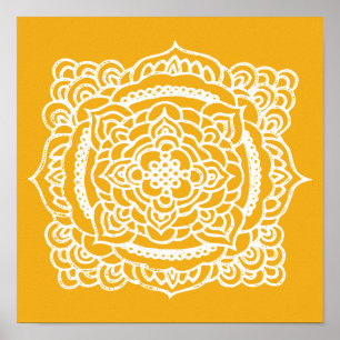 White Tracery Ornament Yellow Poster
