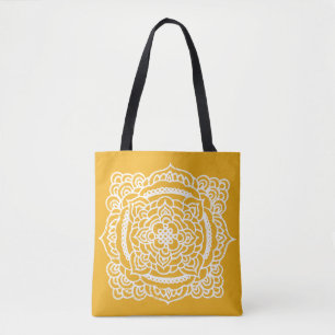 White Tracery Ornament Yellow Tote Bag