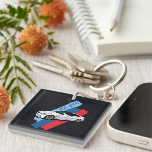 White Track Beast Performance Racing Stripes Key Ring