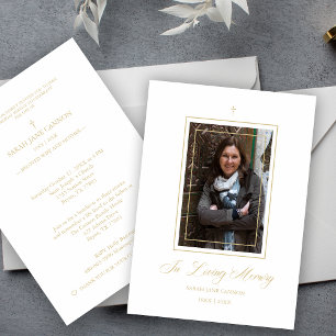 White Traditional & Elegant Golden Photo Funeral Card