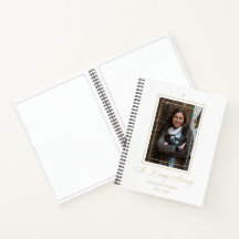 White Traditional &amp; Elegant Golden Photo Funeral Notebook