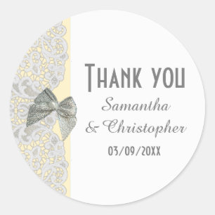 White traditional lace any colour thank you classic round sticker