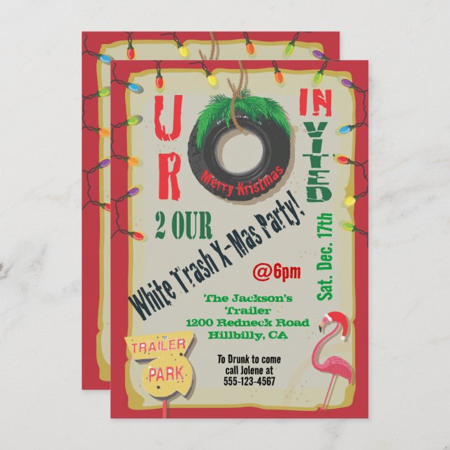 White Trailer Trash Christmas Party Invitations (Front/Back)