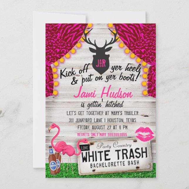 White Trash Bachelorette Bash Invitation (Front)