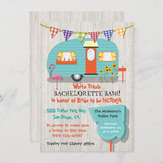 White Trash Bachelorette bash party invitation (Front/Back)