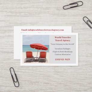 White Travel Agent Agency Red Beach Chairs  Business Card