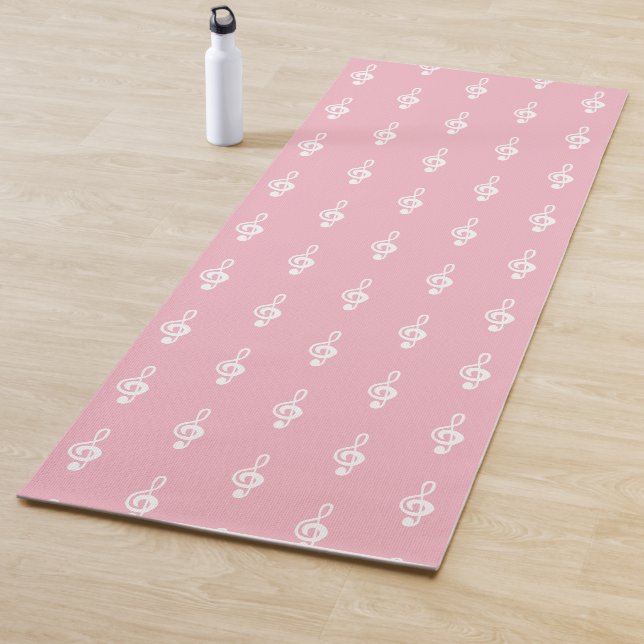 White Treble Clef Music Pink Yoga Mat (In Situ)