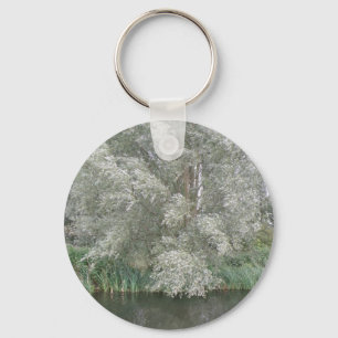 White Tree and River Landscape Keychain