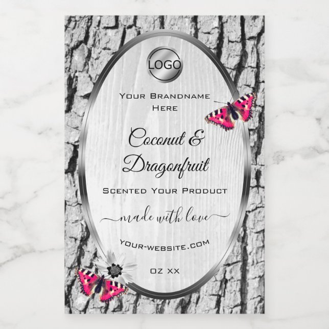 White Tree Bark Pink Butterfly Product Labels Logo (Single Label)