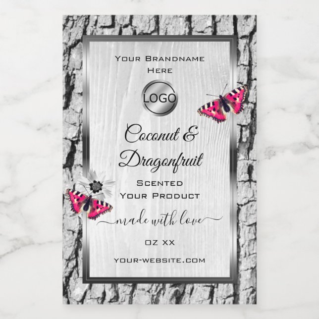 White Tree Bark Pink Butterfly Product Labels Logo (Single Label)