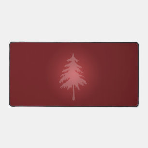 White Tree Holiday Red Background Christmas Desk Mat